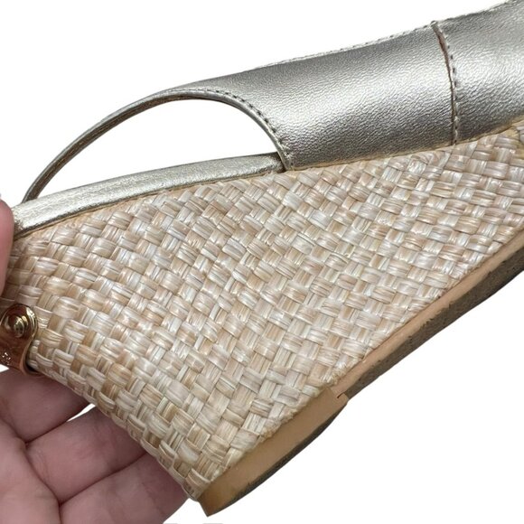 Lilly Pulitzer Gigi Leather Slingback Open Toe Gold Wedge Sandals Women's Sz 7. - Picture 14 of 14